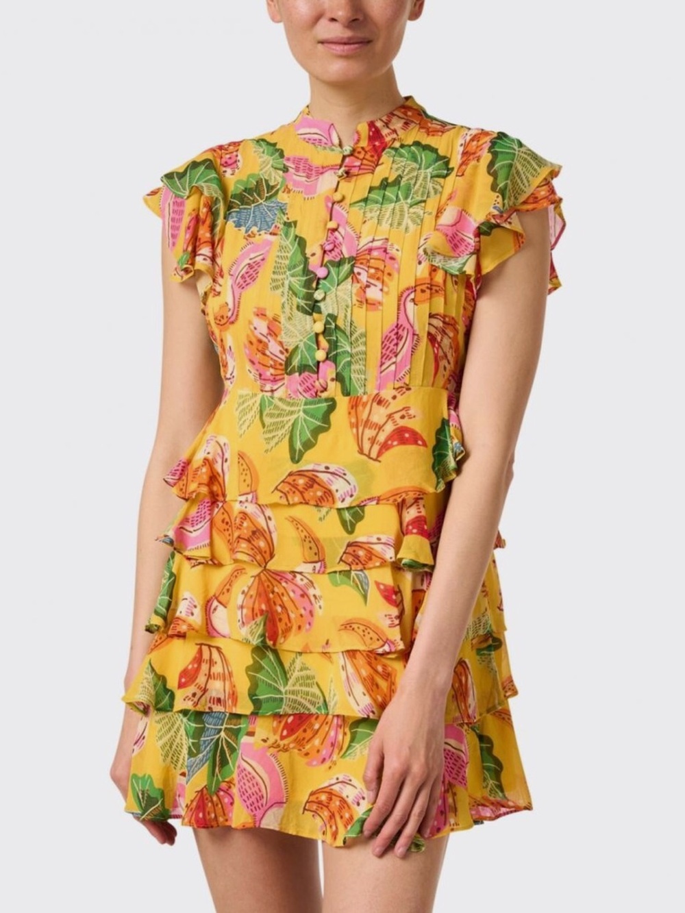 Farm Rio Beaks & Bananas Ruffle Mini Dress NEW - Picture 10 of 12